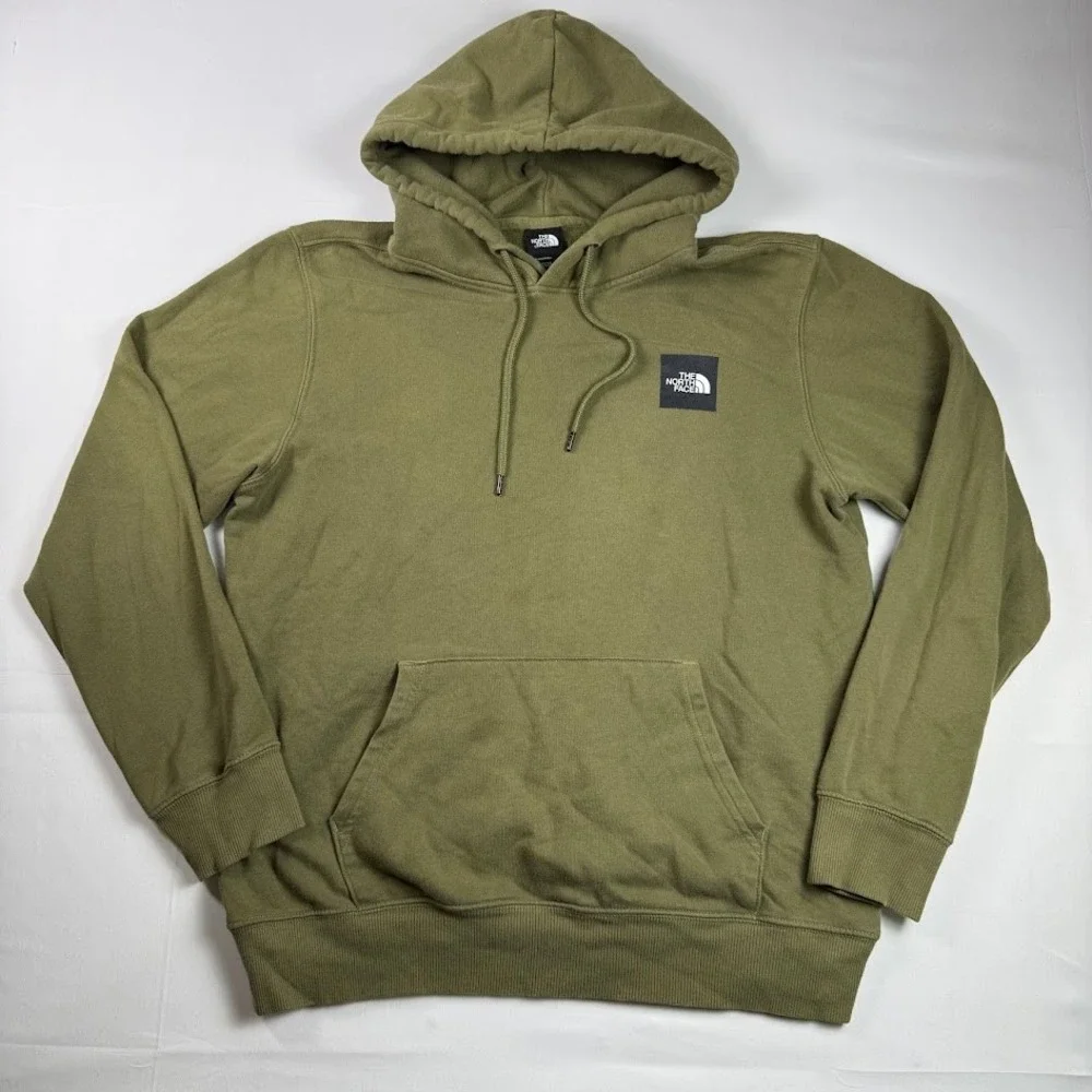 The North Face Mens Olive Green Graphic Box Logo Pullover Hoodie Medium